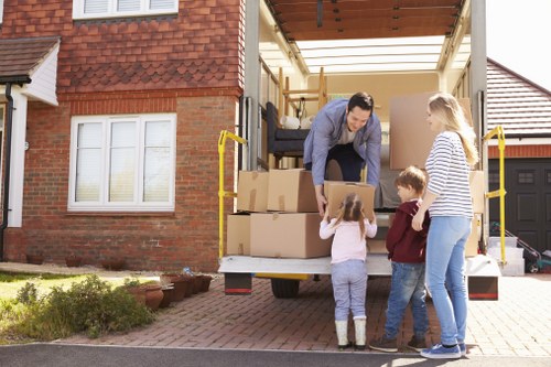 House movers working in a Richmond upon Thames residential street