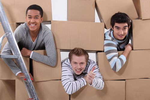 Movers carrying boxes through a typical Richmond home entrance
