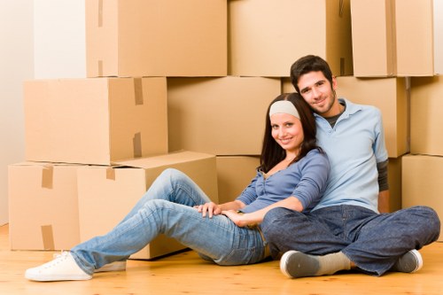 Office relocation equipment prepared for transport