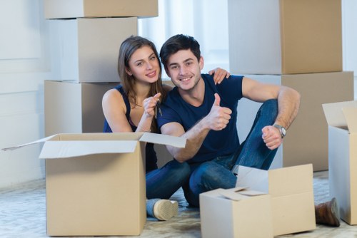 Packed boxes and furniture prepared for moving
